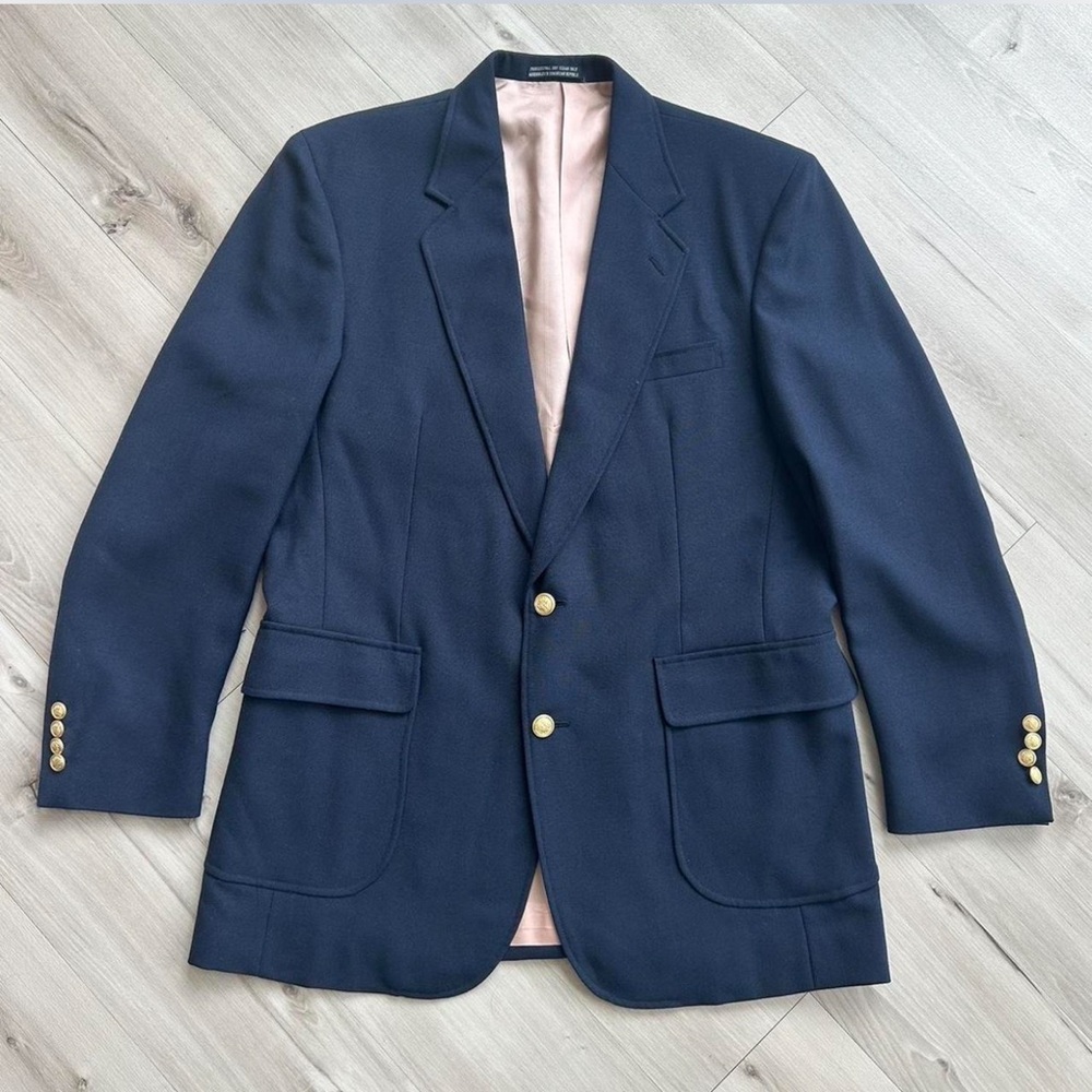 Elegant Dark Blue Blazer with Gold Accents